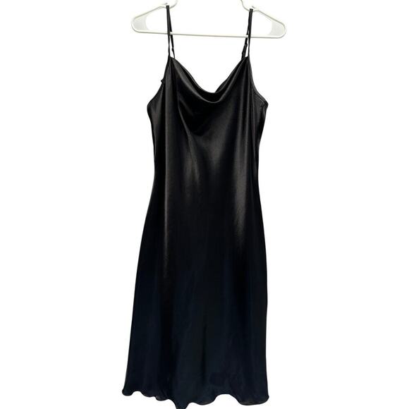 Bebe Black Satin Cowl Neck Slip Dress – Y2K Coquette Medium Whimsigoth Fairygoth - Picture 1 of 11